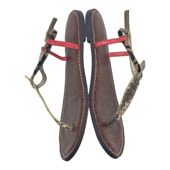 Sam Edelman Gigi Leather Snake Animal Print Dyed Fur Flip Flop Flat Sandals 8.5 - Picture 6 of 10